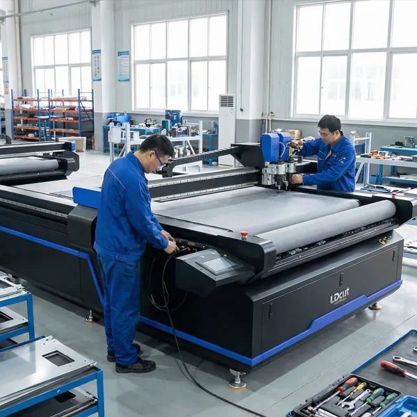 LDCUT assembly workshop where digital flatbed cutting machines are built and tested